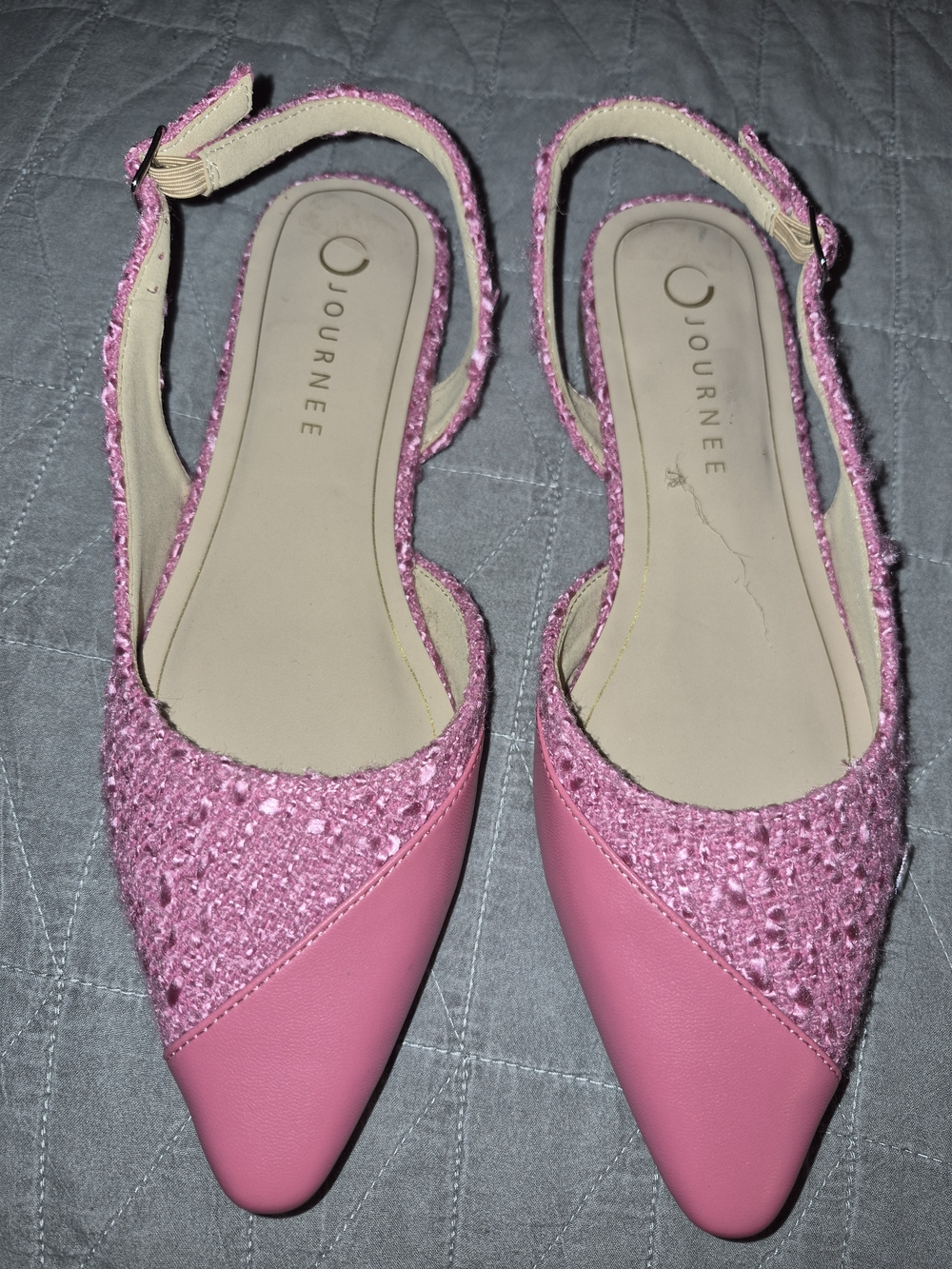 Journee Collection Pink Tweed Pointed Slingback Flats